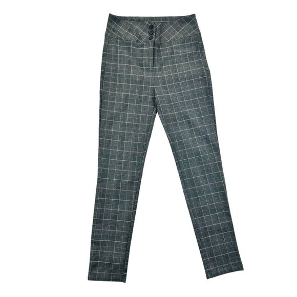 Shinestar Womens Gray Plaid High-Waisted Stretch Pants Size L - Picture 2 of 9